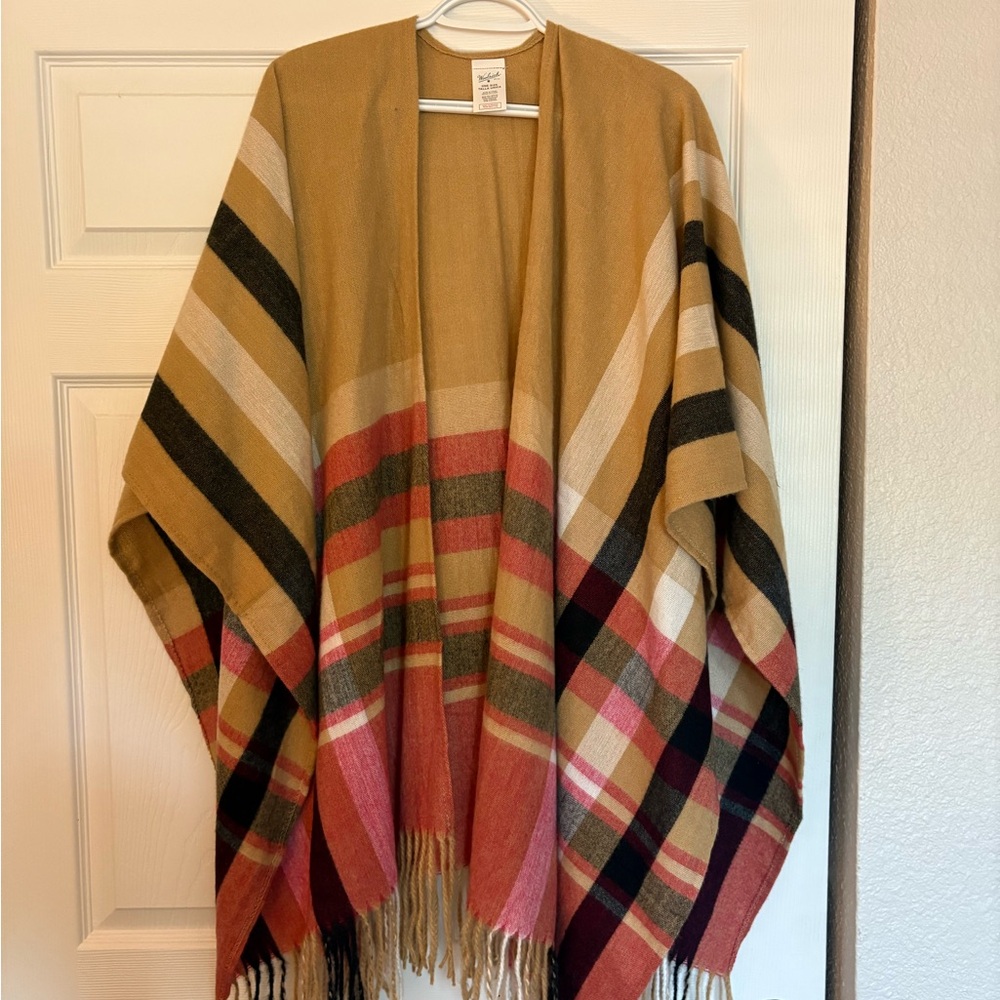 Semi-Plaid Fringe Poncho